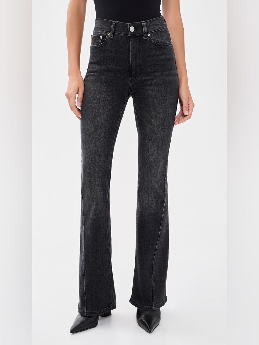 PAIGE Laurel Canyon High-Rise Flare Jeans Stretch Denim Wide Leg Grey Black